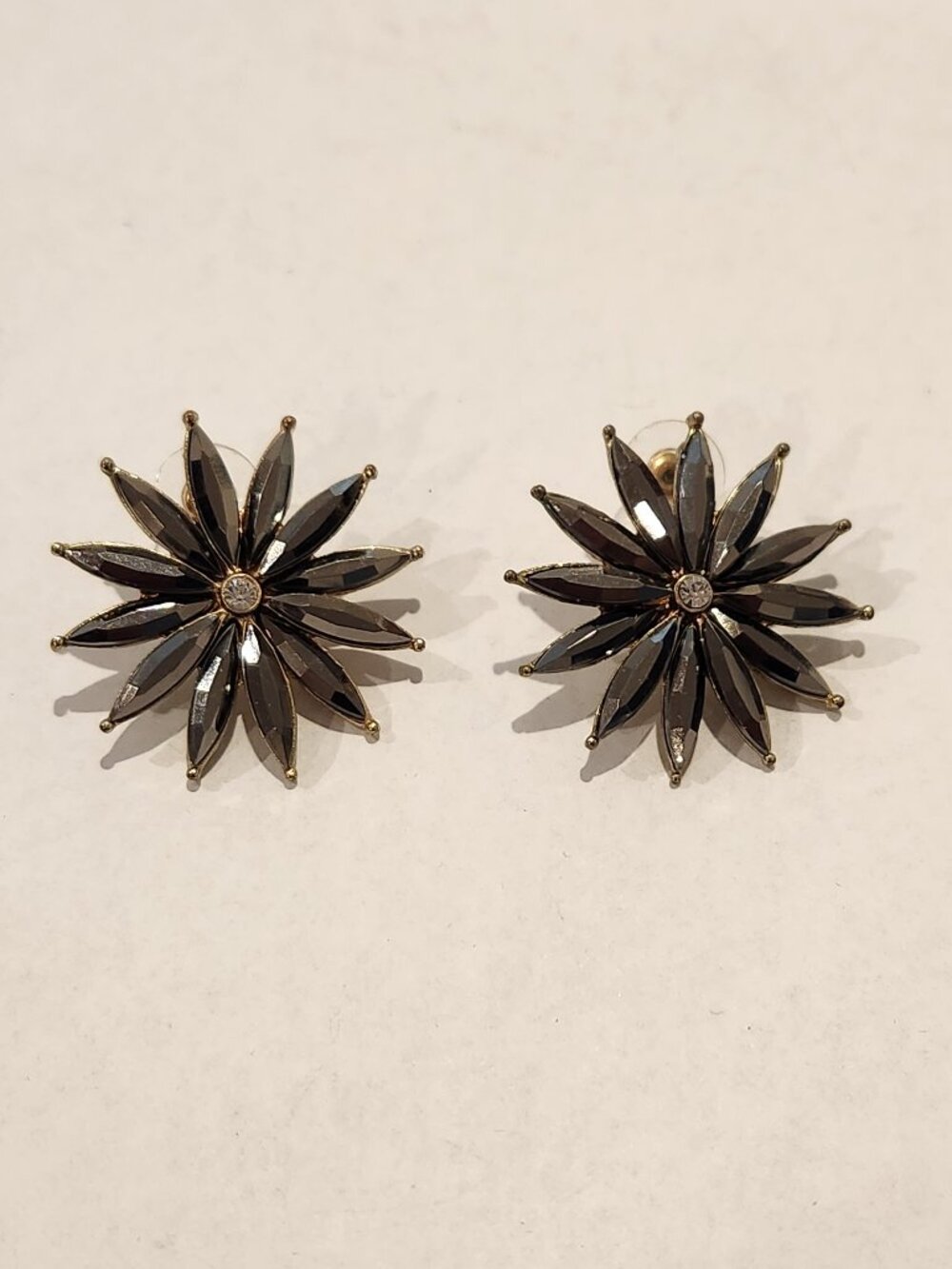 Vintage - Black Rhinestone Starburst Earrings